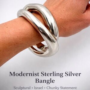 Sterling Silver Bangle Bracelet Israel Electroform Sculptural Chunky Statement